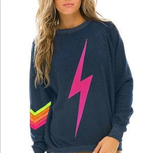Aviator Nation Heather Navy/ Neon Women's Bolt Chevron Stripe Sweatshirt